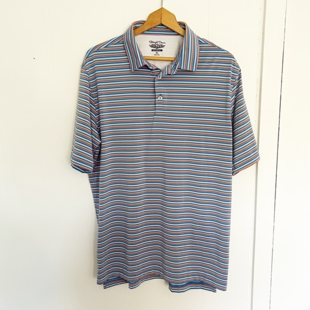 Straight Down Performance Golf Polo Blue Orange Striped Size‎ XL